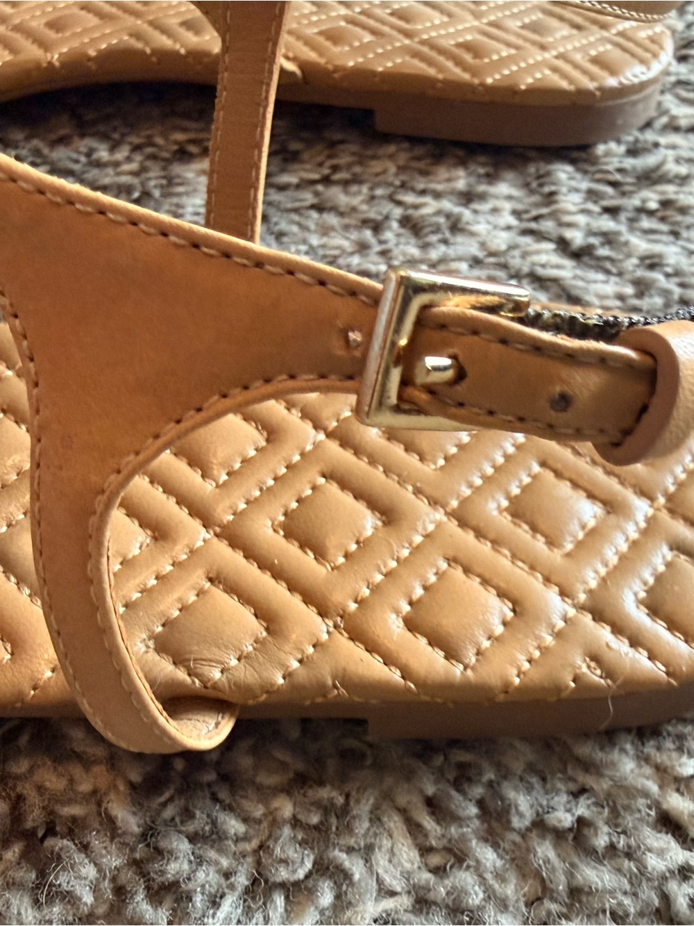 Tory Burch Quilted T-Strap Sandals in Tan with Gold Logo - Picture 5 of 7